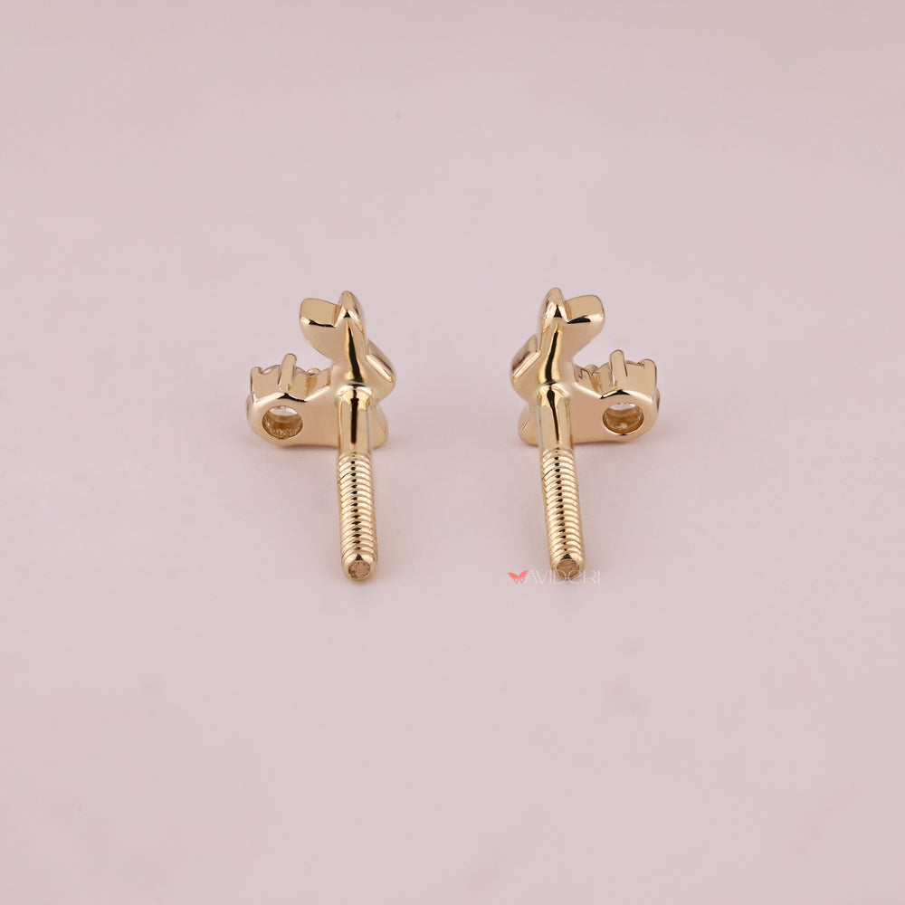 Gold rabbit earrings with lab grown diamonds.
