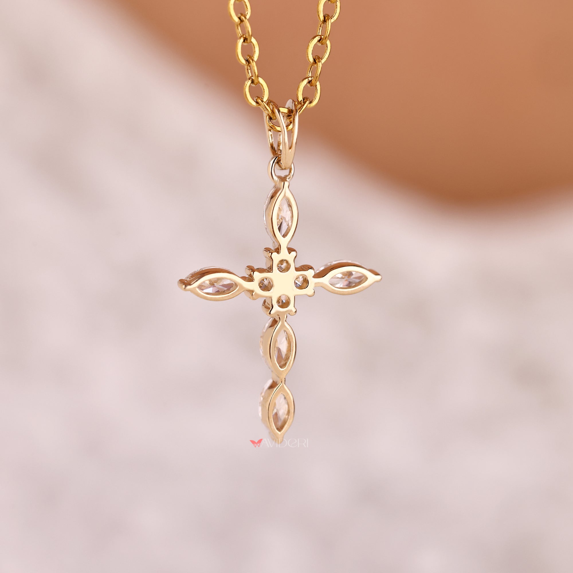 Yellow Gold Marquise and Round Diamond Pendant.