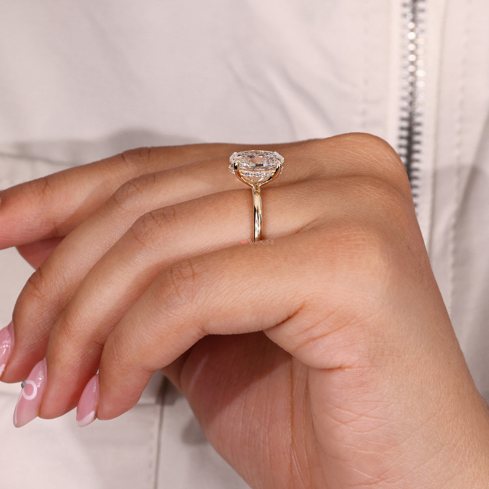 Hidden halo engagement ring with a Oval diamond for added sparkle.
