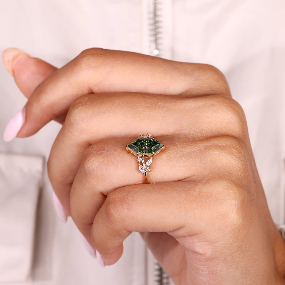Dutch marquise engagement ring with tapered split shank design
