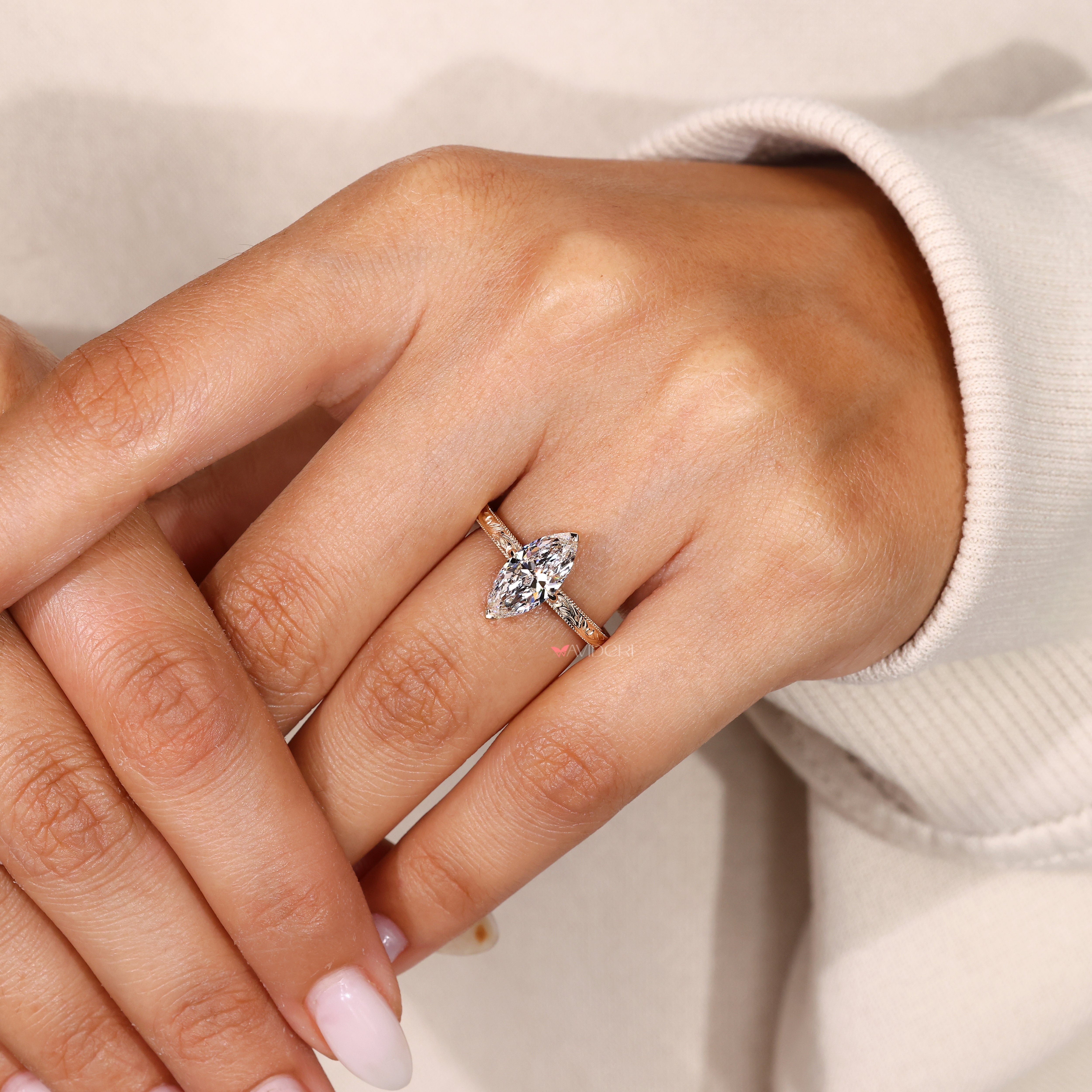 Lab grown marquise diamond ring IGI certified.
