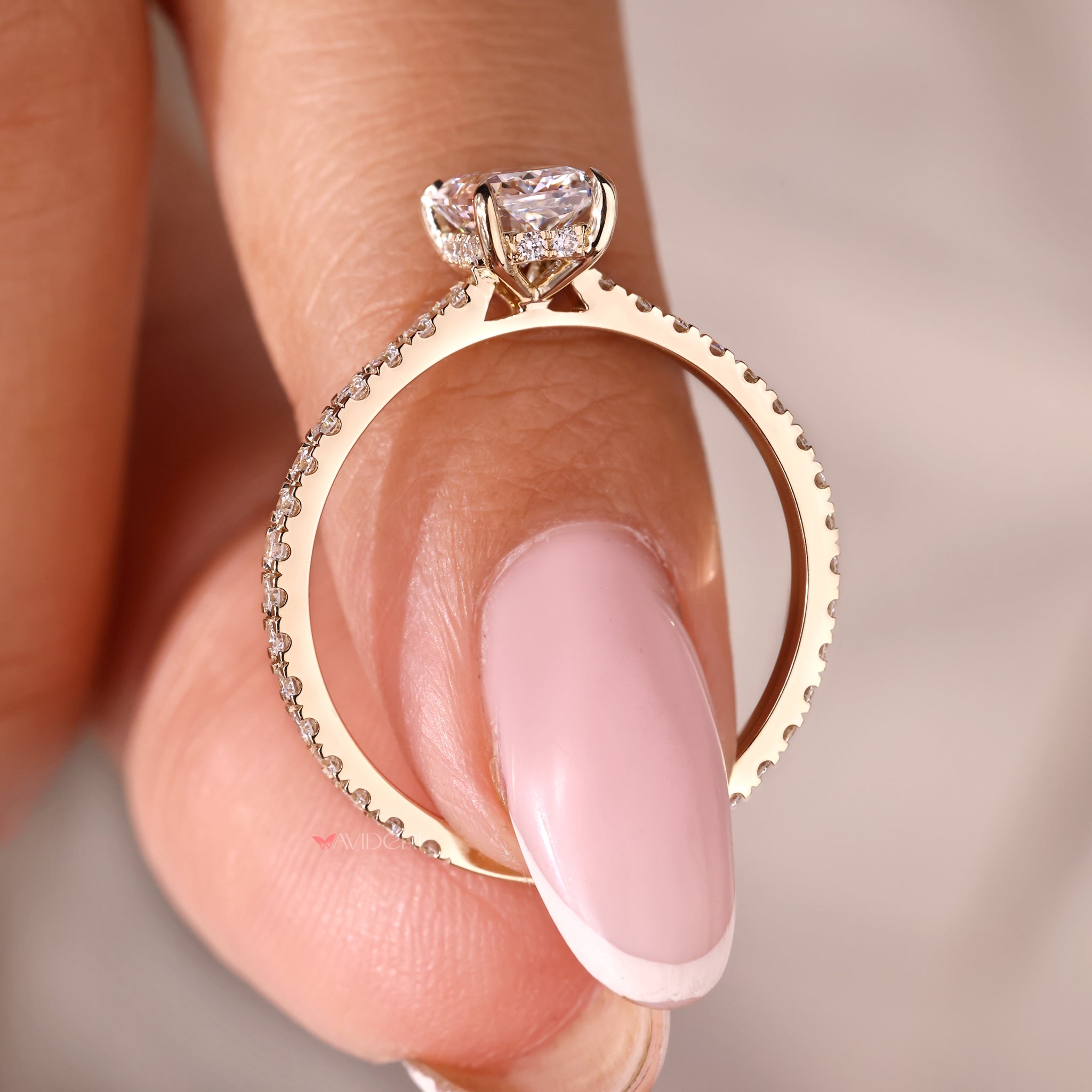Yellow gold engagement ring, avideri engagement ring, round diamond ring.