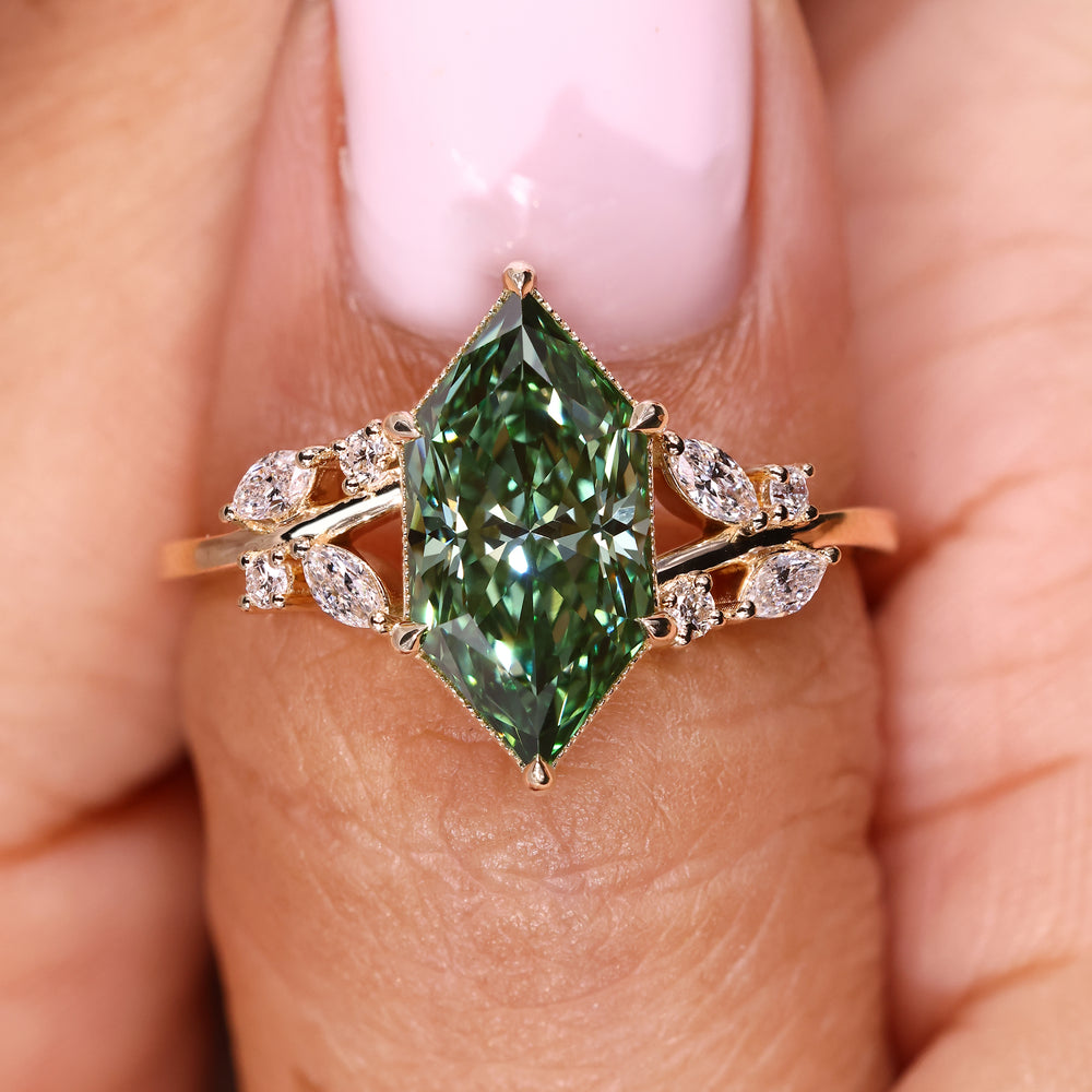 Lab grown diamond ring with split shank and milgrain details
