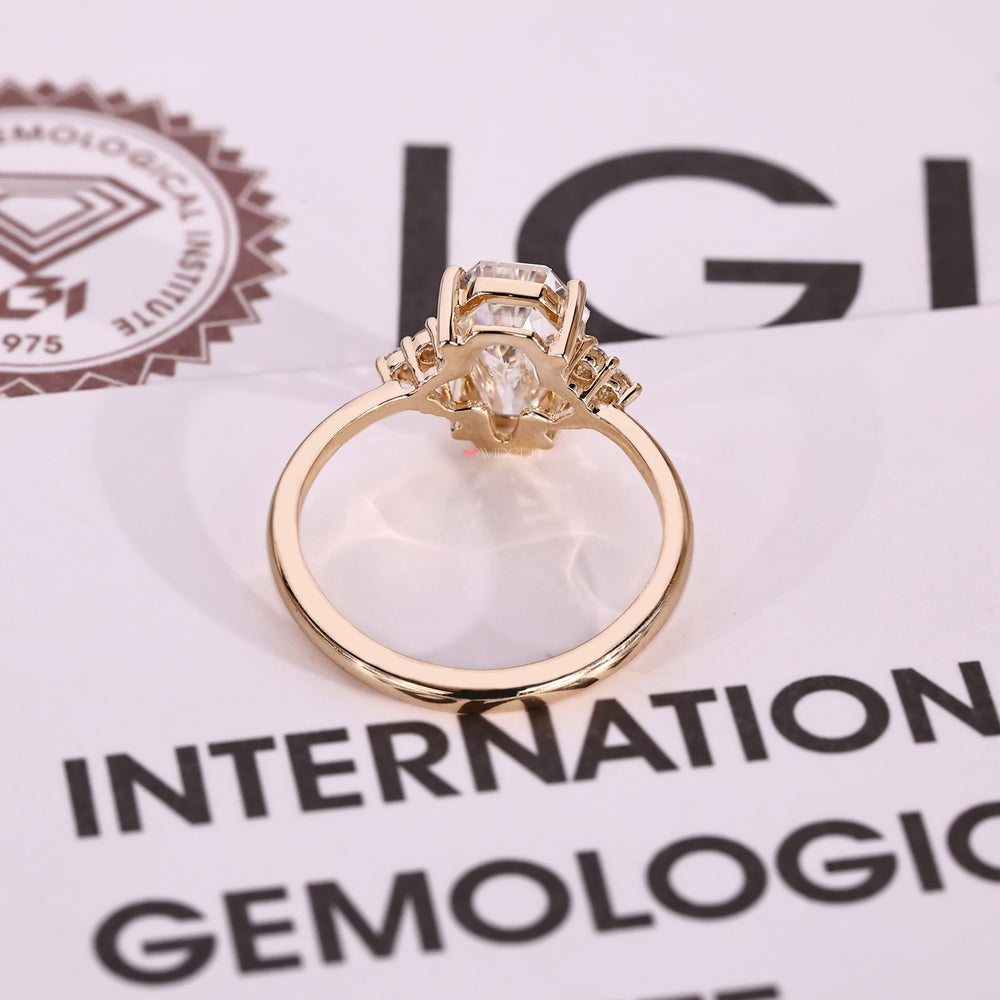 IGI certified seven stone diamond ring with coffin cut.