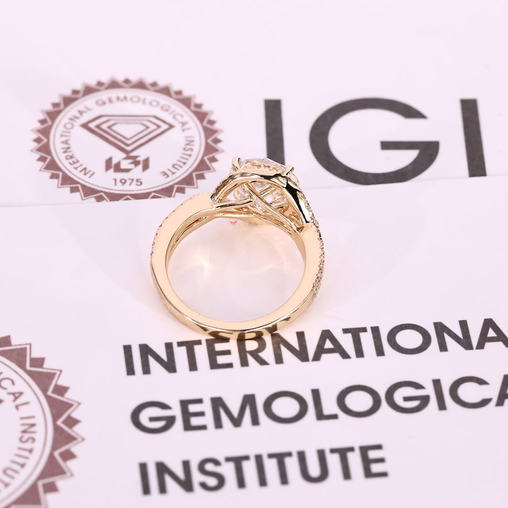 IGI certified twisted shank diamond engagement ring.
