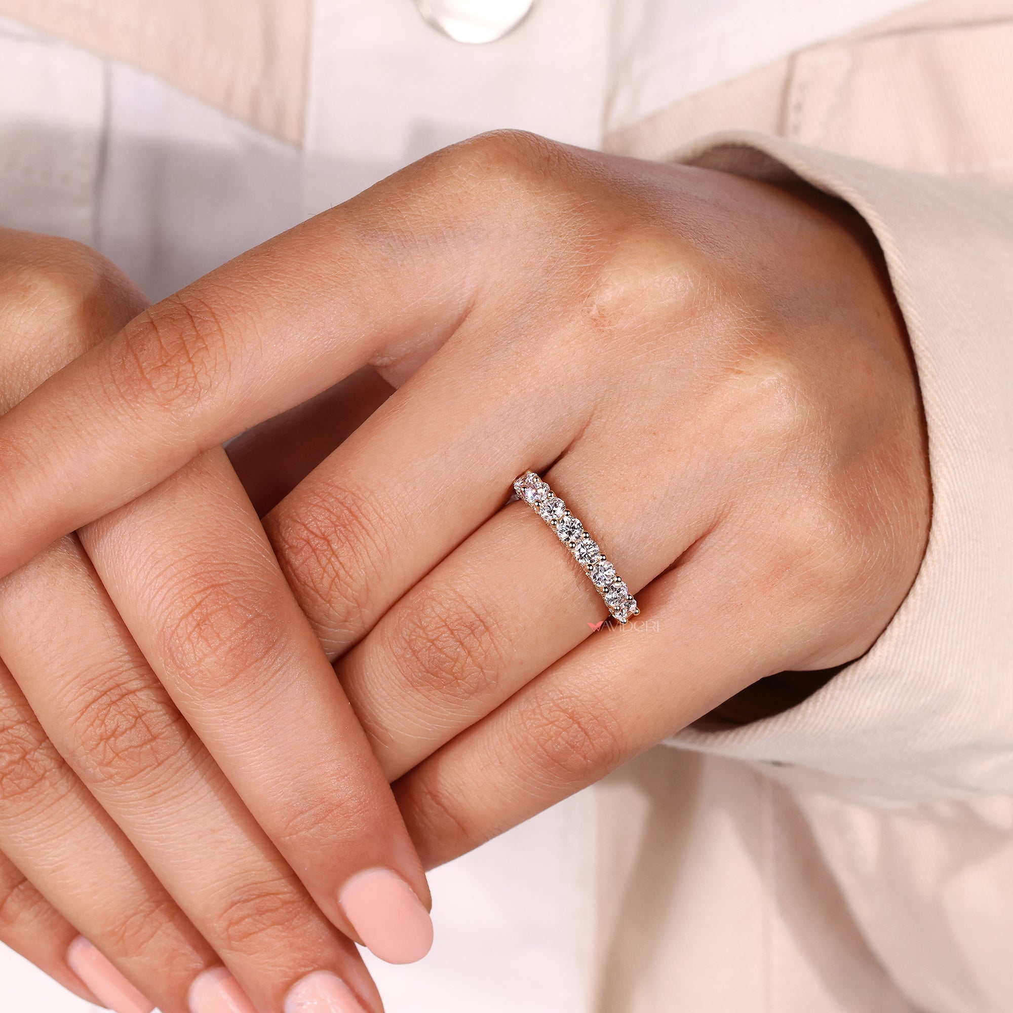 Custom round diamond wedding band design.