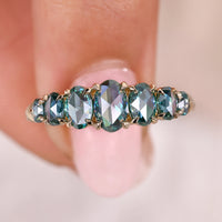 7 Stone Wedding Band In Cyan Blue Oval Rose Cut